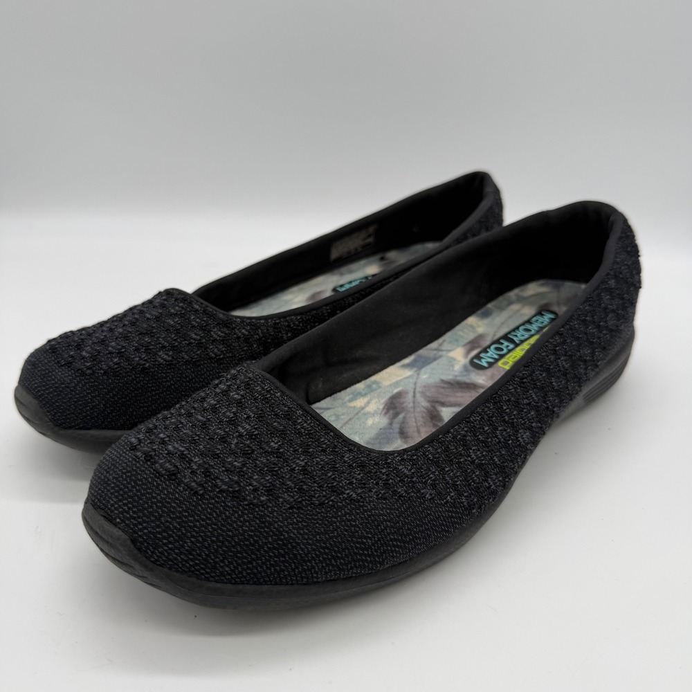 Skechers Womens Microburst One Up Black Knit Ballet Flats 22809 7.5